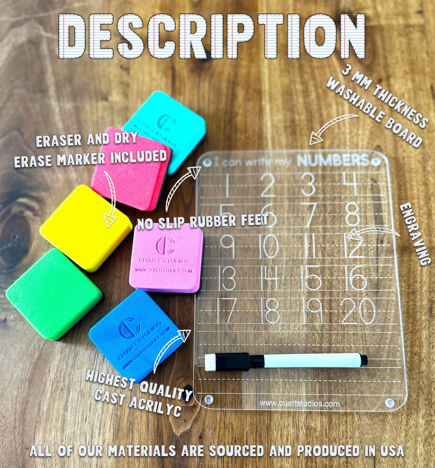 Personalized Acrylic Tracing Board Set of 4 - Name, Letters, Numbers, Shapes | Montessori & Homeschool Learning | Dry Erase writing practice