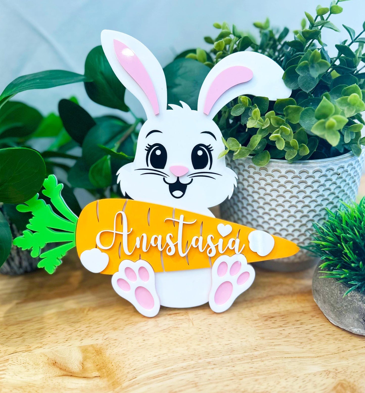 Personalized Easter Bunny Name Tag - Custom Easter Basket Tag - Baby's First Easter Gift - Acrylic Easter Basket Name Sign