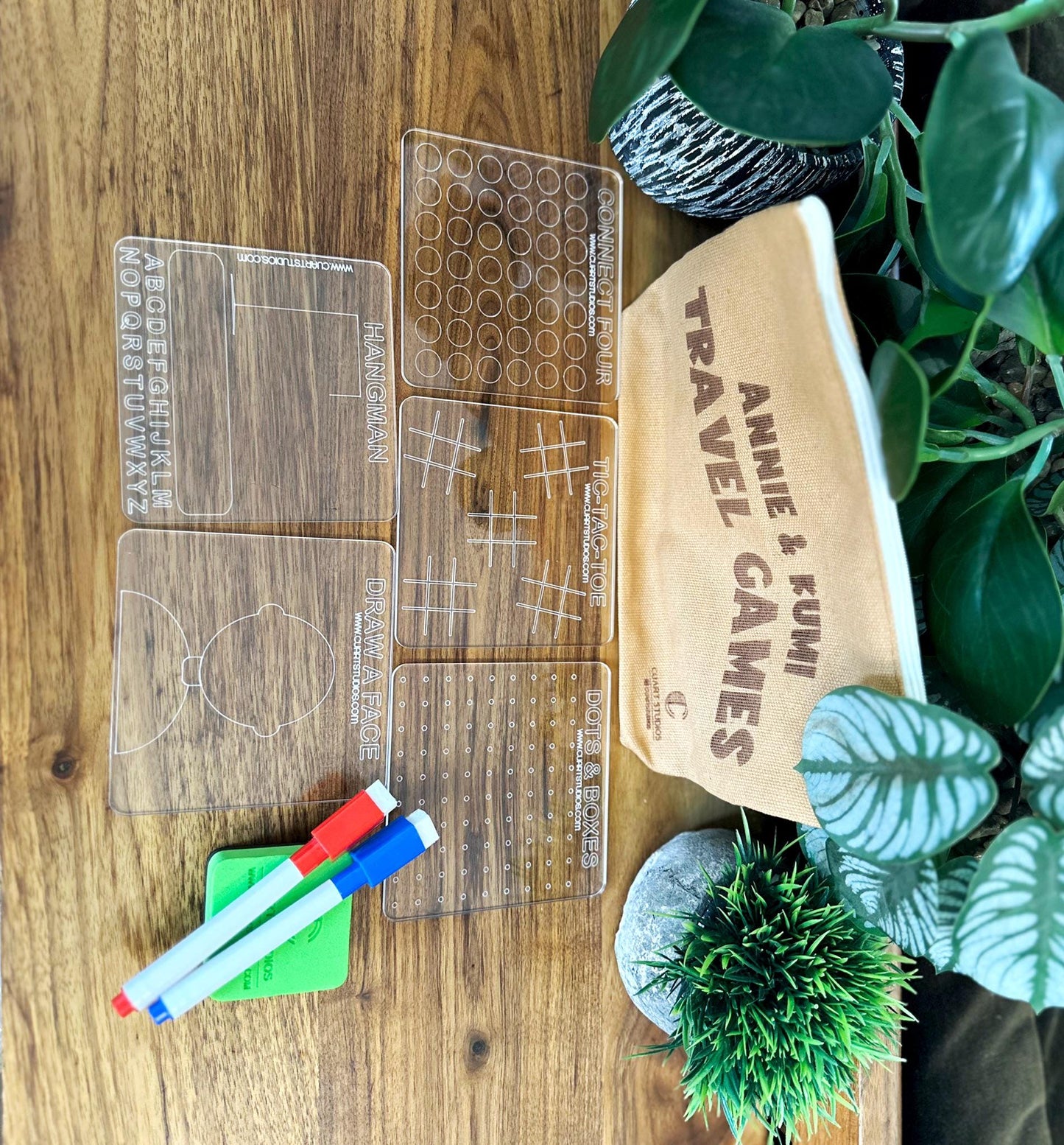 Travel Game Set –Reusable Acrylic Boards –Dry Erase Fun for Kids and Adults –Compact & Portable Entertainment for Road Trips and Travel