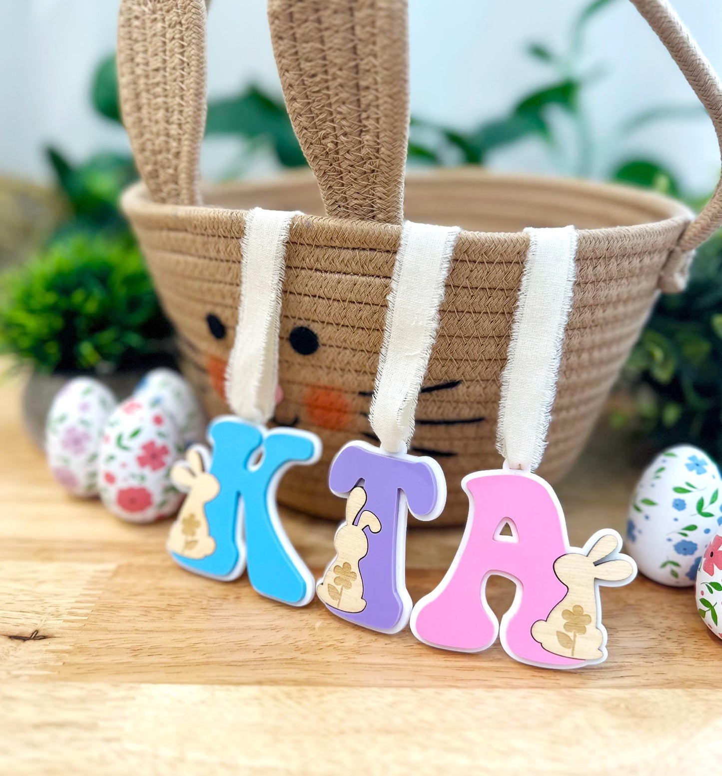 Easter Basket Tag, Bunny Tag, Personalized Name Tag, Easter Initial Tag, Custom Basket Label, Engraved Bunny Name Tag
