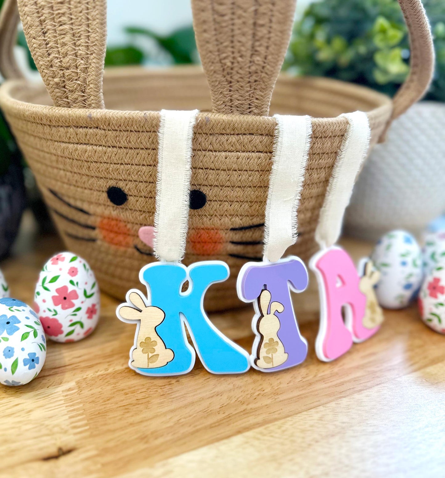 Easter Basket Tag, Bunny Tag, Personalized Name Tag, Easter Initial Tag, Custom Basket Label, Engraved Bunny Name Tag