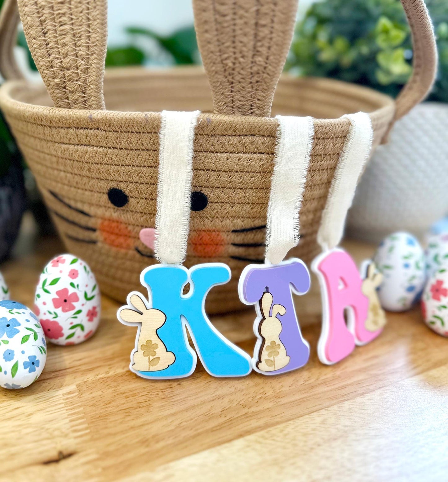 Easter Basket Tag, Bunny Tag, Personalized Name Tag, Easter Initial Tag, Custom Basket Label, Engraved Bunny Name Tag