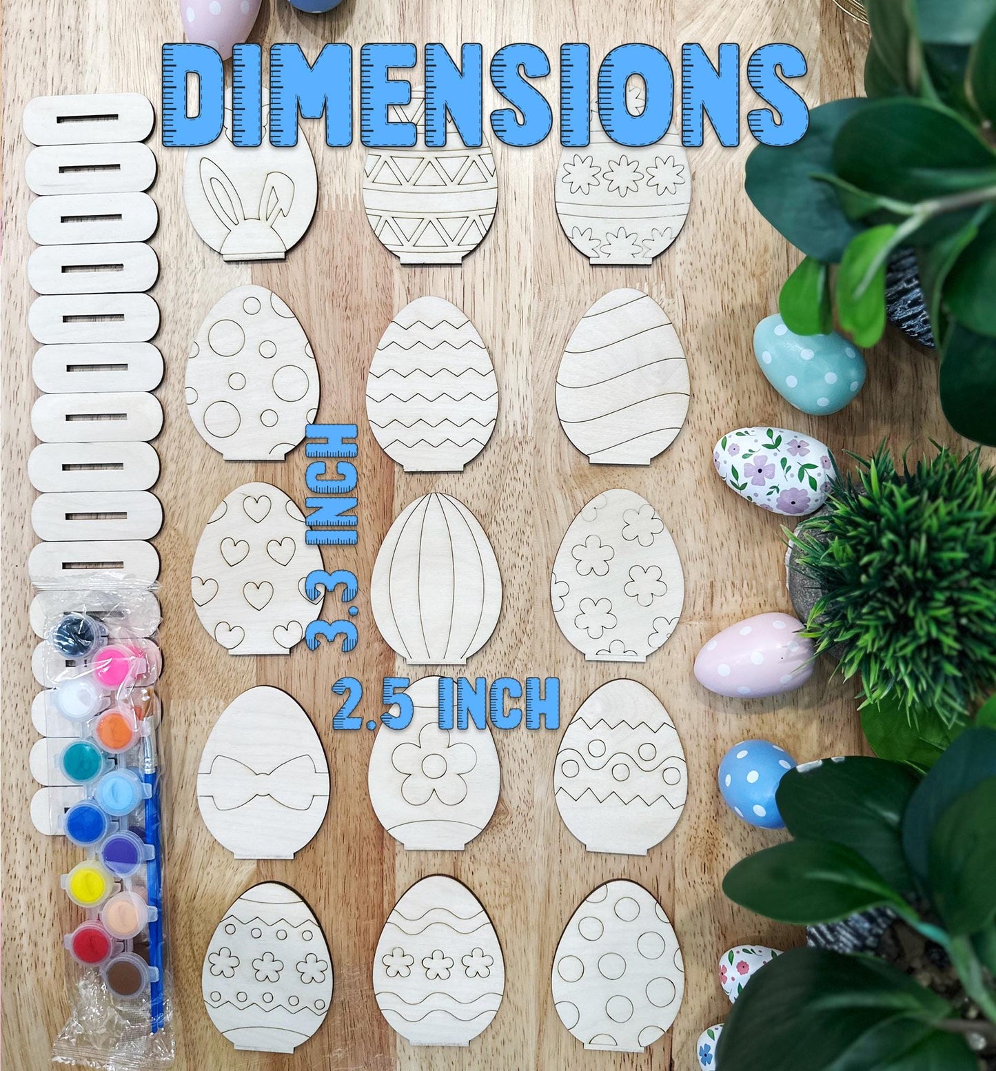 DIY Easter Egg Painting Kit โ 15 DIY Standing Eggs with Paints and Brushes โ Wooden Eggs for Painting โ DIY Art Kit for Kids and Adults