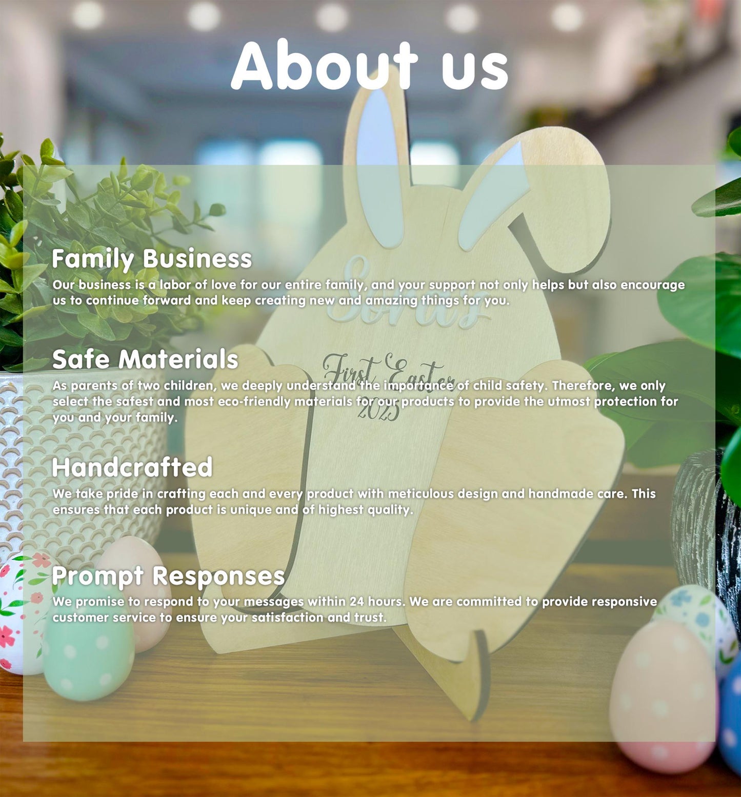 Personalized Wooden Bunny Easter Keepsake | Custom Name & Footprint | Baby’s First Easter Gift | Handprint Memory Display