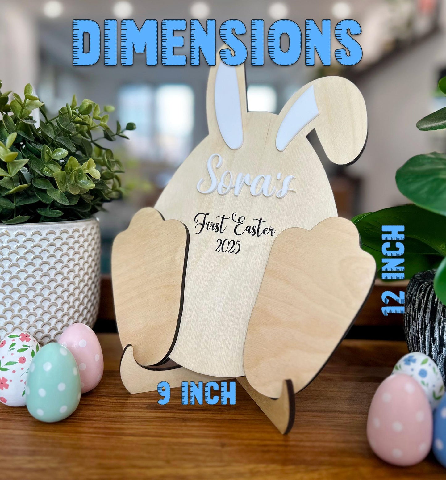 Personalized Wooden Bunny Easter Keepsake | Custom Name & Footprint | Baby’s First Easter Gift | Handprint Memory Display