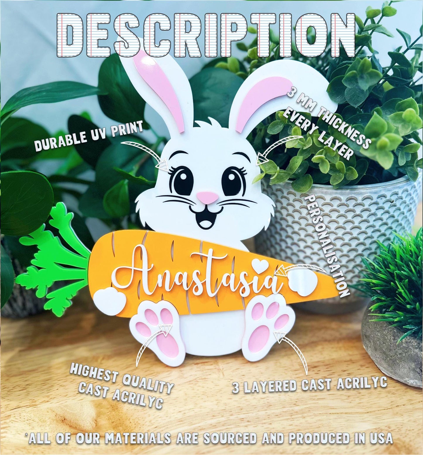 Personalized Easter Bunny Name Tag - Custom Easter Basket Tag - Baby's First Easter Gift - Acrylic Easter Basket Name Sign