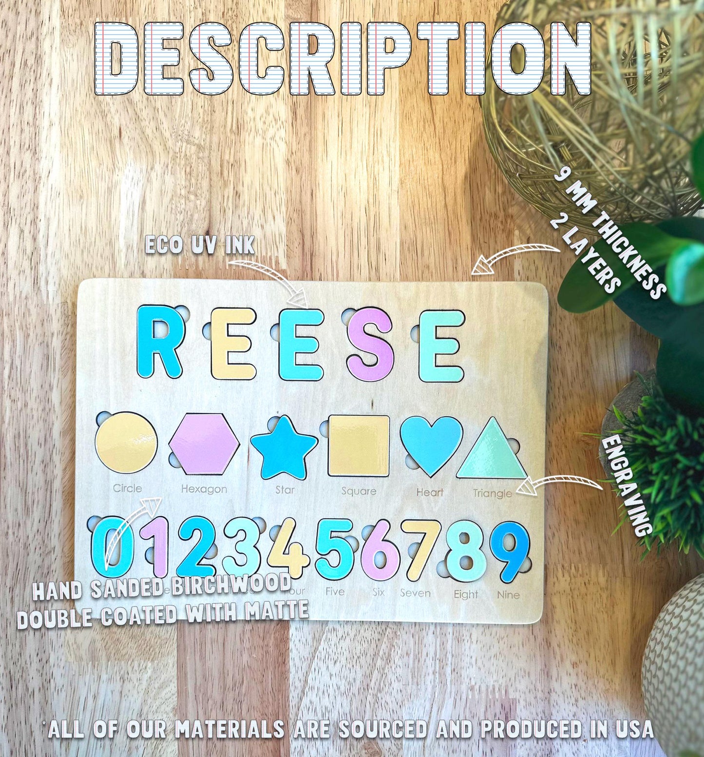Personalized Name Puzzle β Custom Toddler Learning Toy β Shapes, Numbers, & Name Puzzle β Montessori Gift for Kids β Educational Toy