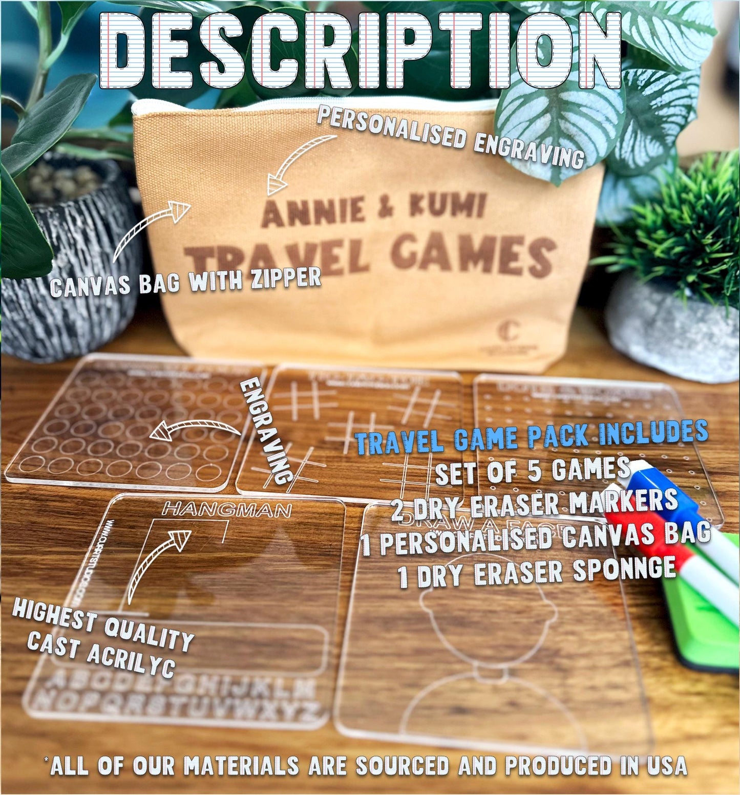 Travel Game Set –Reusable Acrylic Boards –Dry Erase Fun for Kids and Adults –Compact & Portable Entertainment for Road Trips and Travel