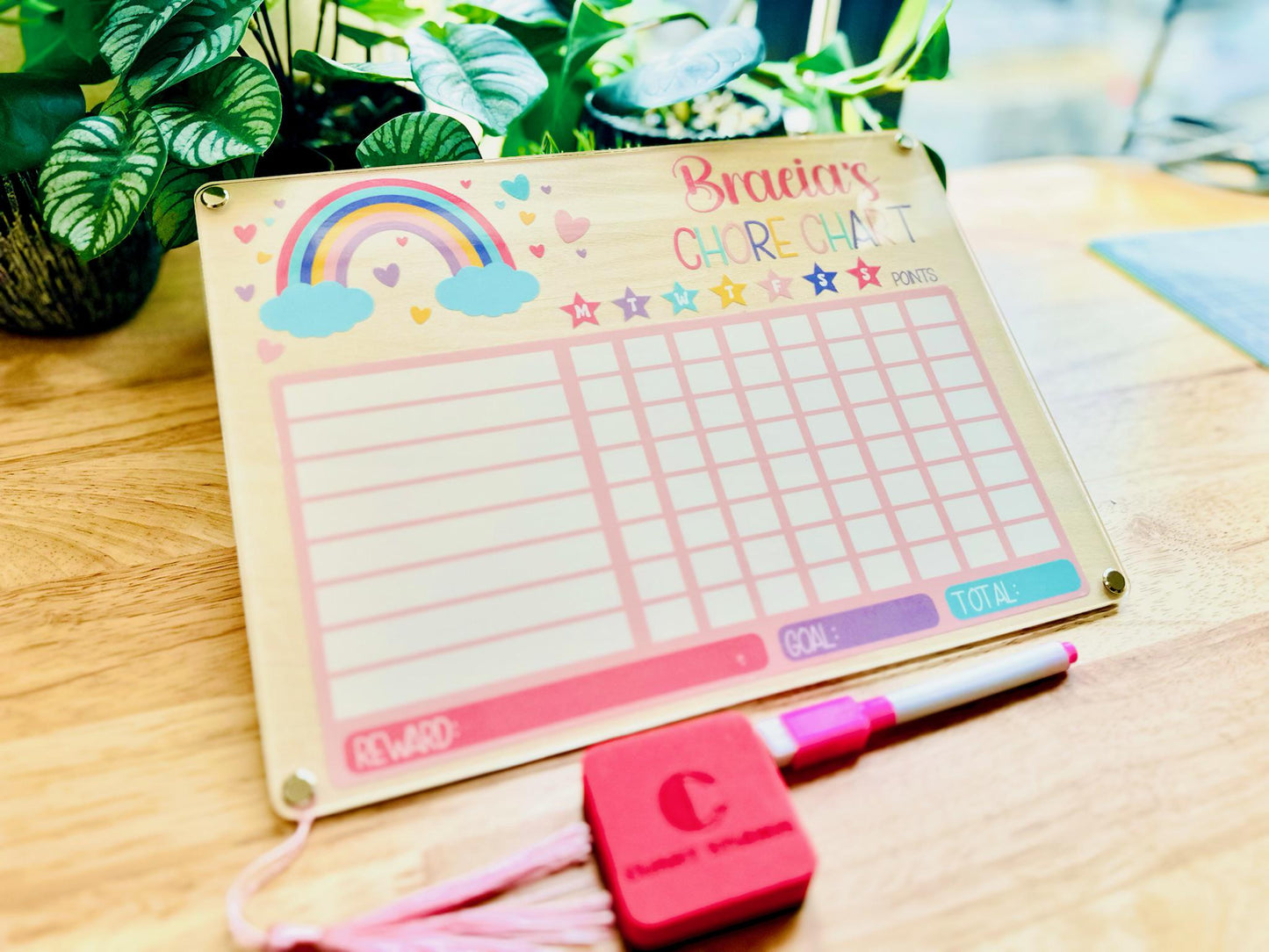Custom Kids Chore Chart with Name • Dry Erase Routine Board for Toddlers & Kids • Reward Chart with Marker and Eraser • Rainbow Design