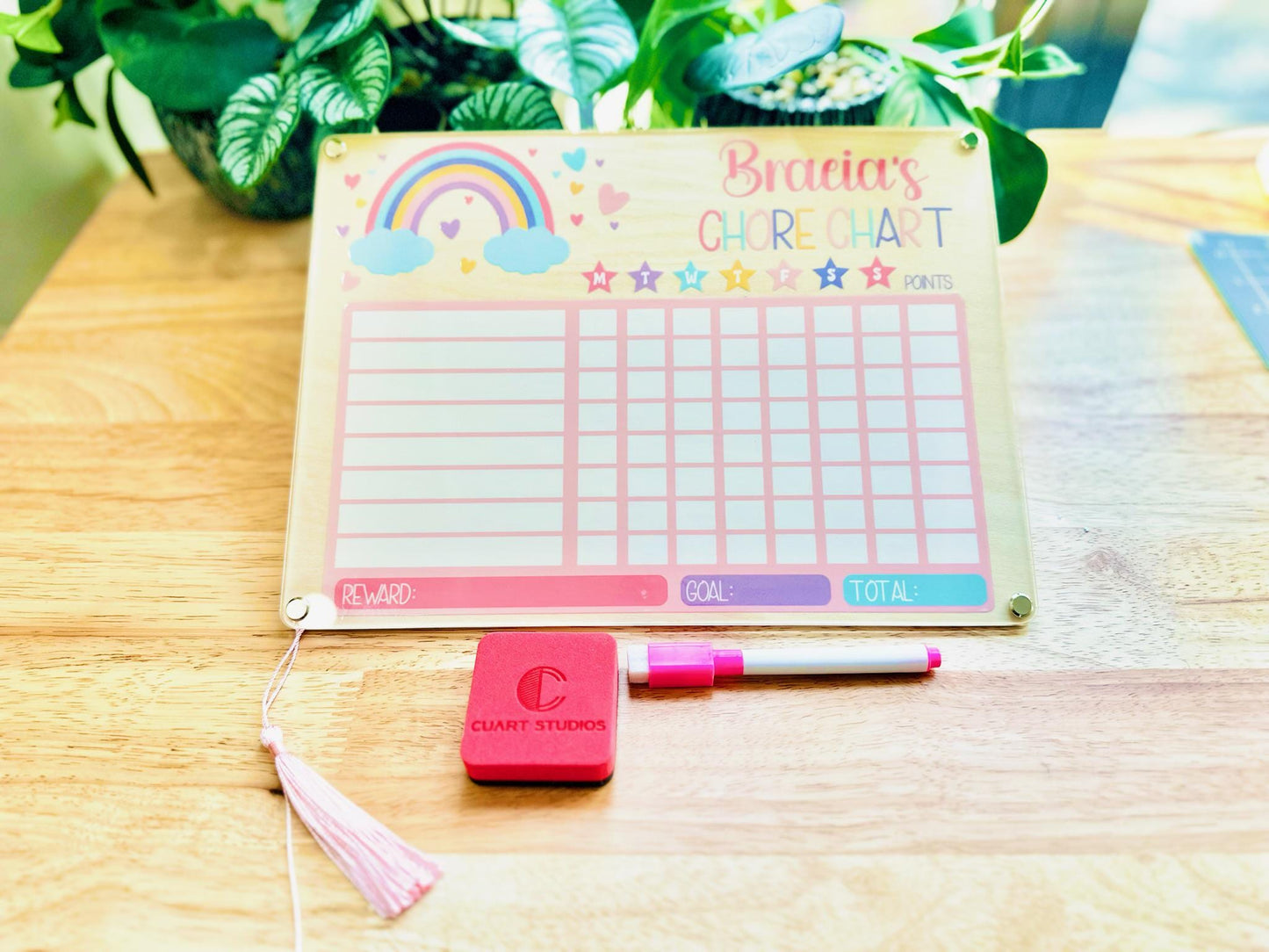 Custom Kids Chore Chart with Name • Dry Erase Routine Board for Toddlers & Kids • Reward Chart with Marker and Eraser • Rainbow Design