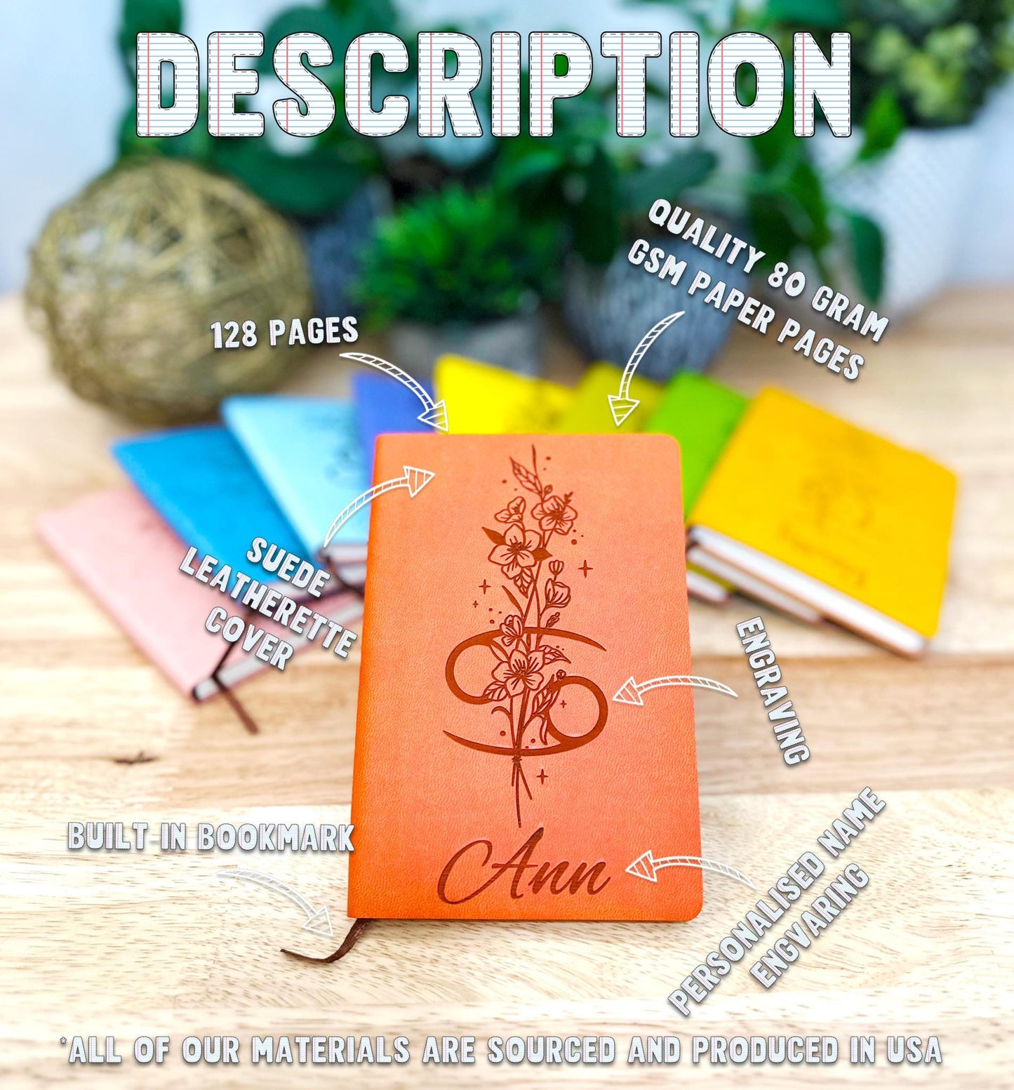 Personalized Zodiac Notebook with Name β Custom Birth Flower Journal β Engraved Astrology Gift, Best Friend, Travel Journal