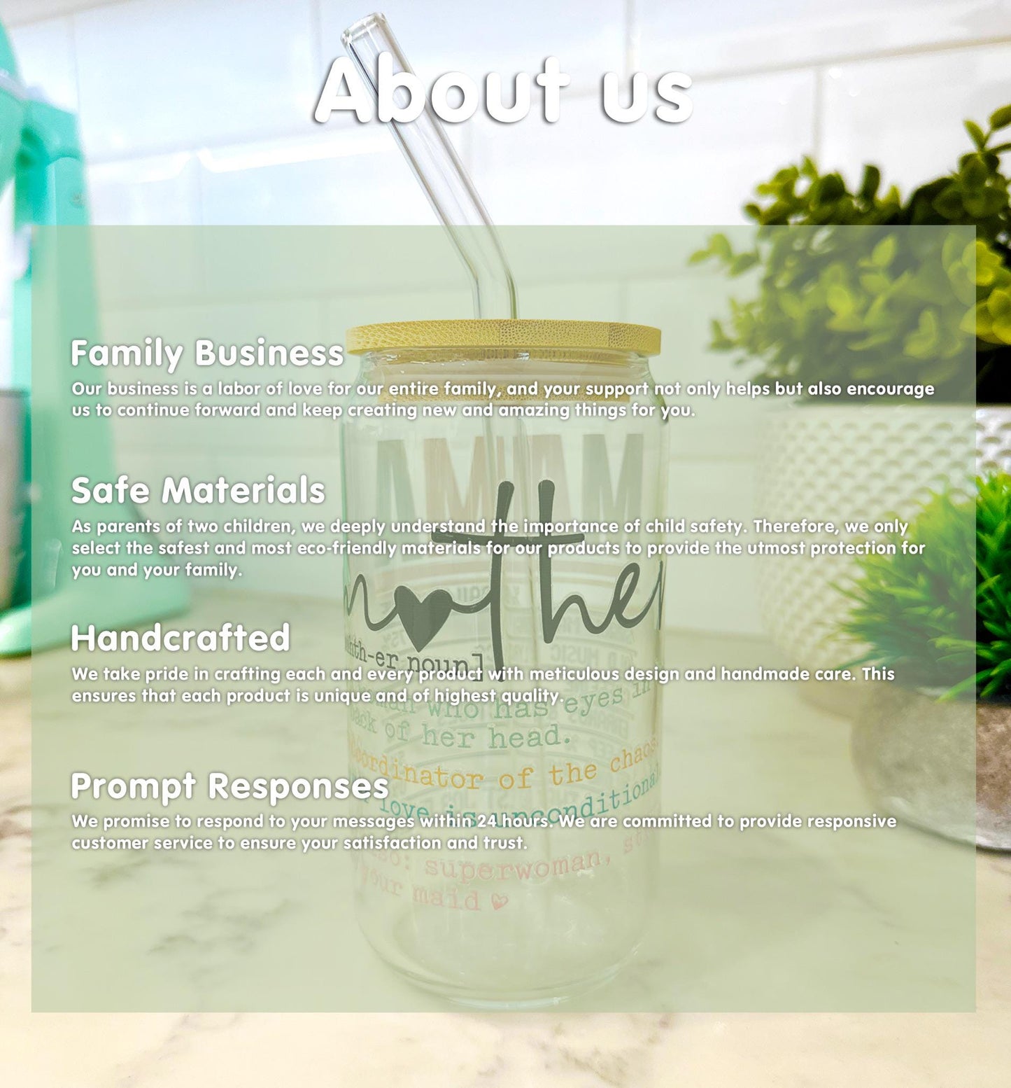 Personalized Mama Iced Coffee Glass with Bamboo Lid and Straw, Mother's Day Gift, Custom Mom Definition Cup, Cute Mama Life Glass