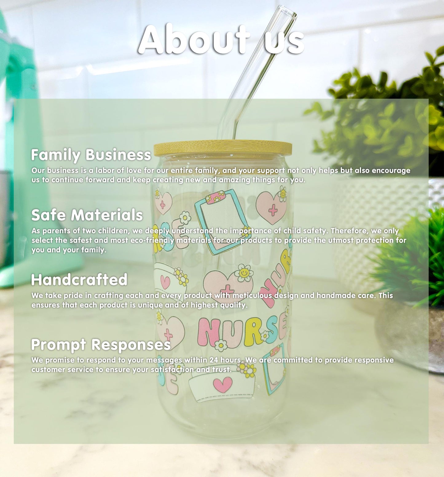 Personalized Nurse Iced Coffee Glass with Bamboo Lid & Straw, 16oz Can Glass Cup, Custom Name Gift โ Nurse Appreciation โ Healthcare Gift