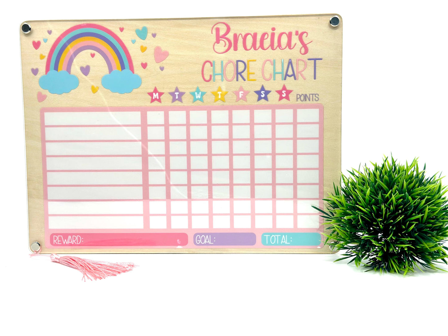 Custom Kids Chore Chart with Name • Dry Erase Routine Board for Toddlers & Kids • Reward Chart with Marker and Eraser • Rainbow Design