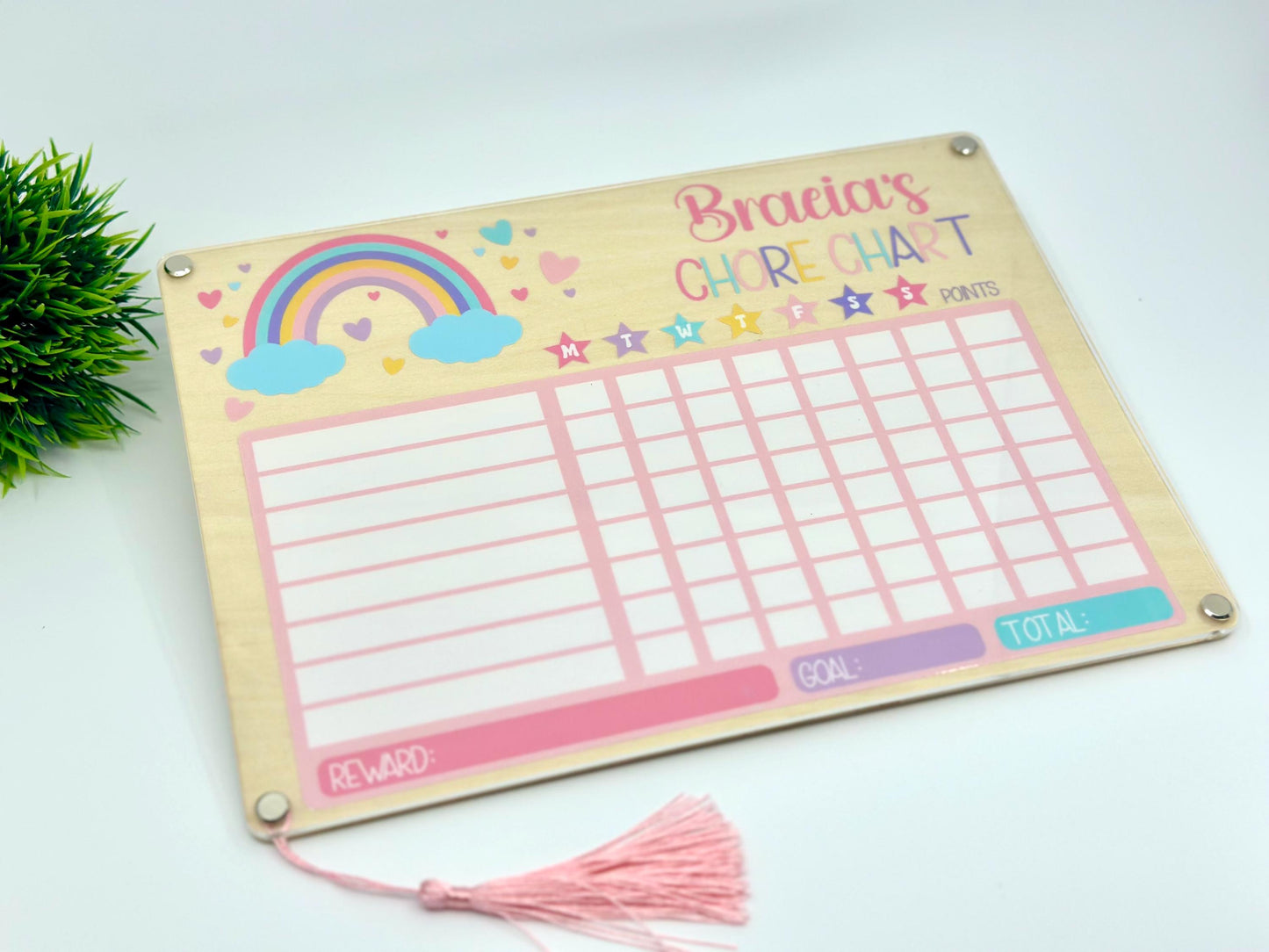 Custom Kids Chore Chart with Name • Dry Erase Routine Board for Toddlers & Kids • Reward Chart with Marker and Eraser • Rainbow Design