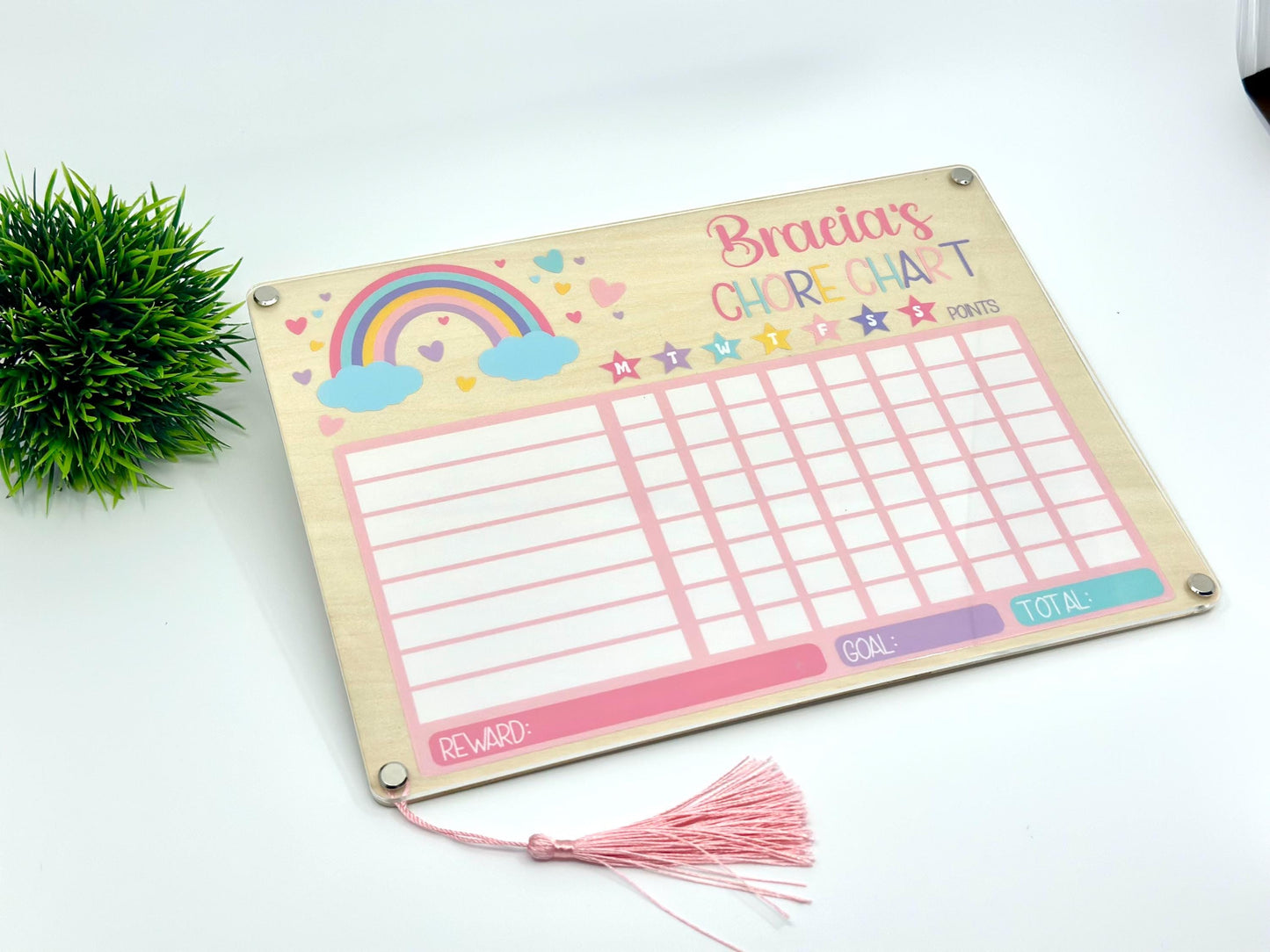 Custom Kids Chore Chart with Name • Dry Erase Routine Board for Toddlers & Kids • Reward Chart with Marker and Eraser • Rainbow Design