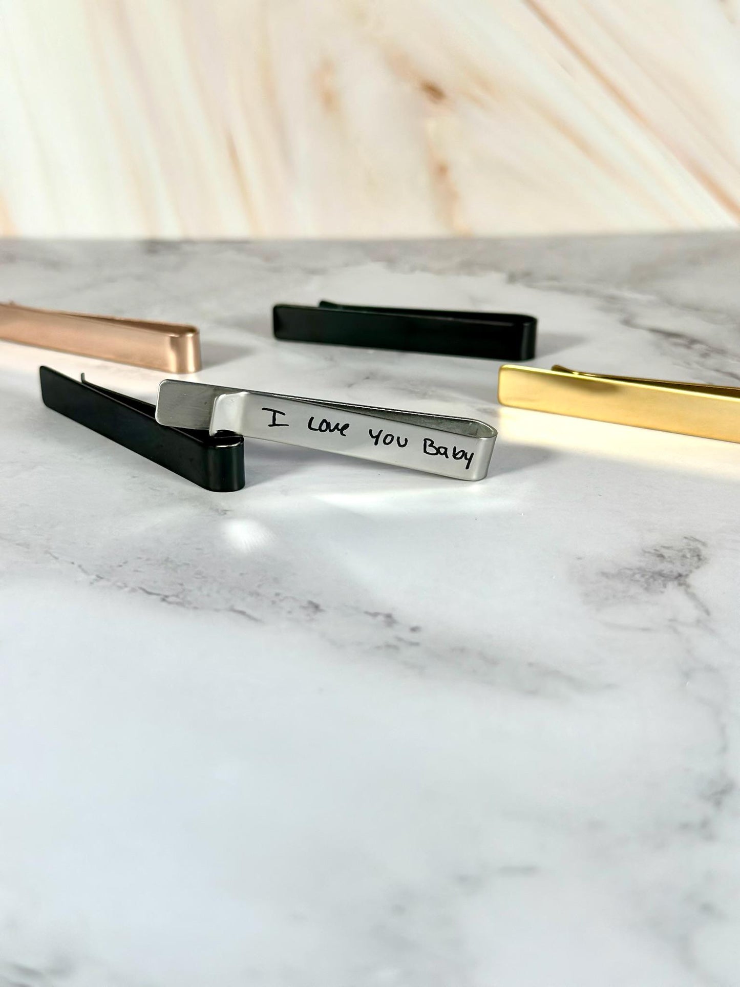 Personalized Engraved Tie Clip – Custom Handwriting Tie Bar – Gift for Him, Groom, Anniversary, Wedding Keepsake