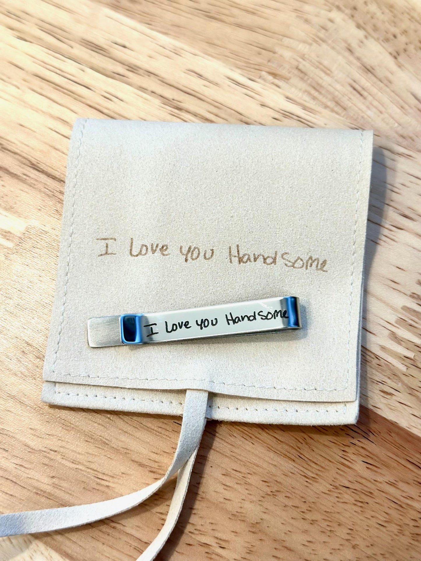 Personalized Engraved Tie Clip – Custom Handwriting Tie Bar – Gift for Him, Groom, Anniversary, Wedding Keepsake