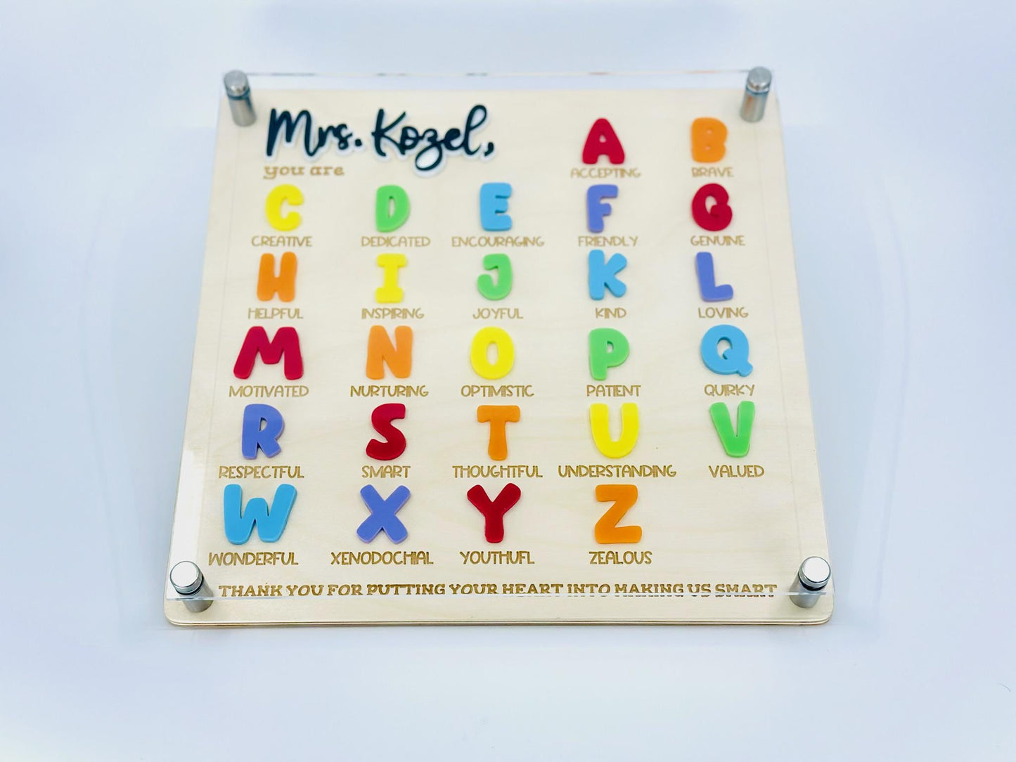 Personalized Teacher Gift A-Z Acrylic Name Sign – Custom Thank You Classroom Decor – End of Year Teacher Appreciation Gift for Her or Him