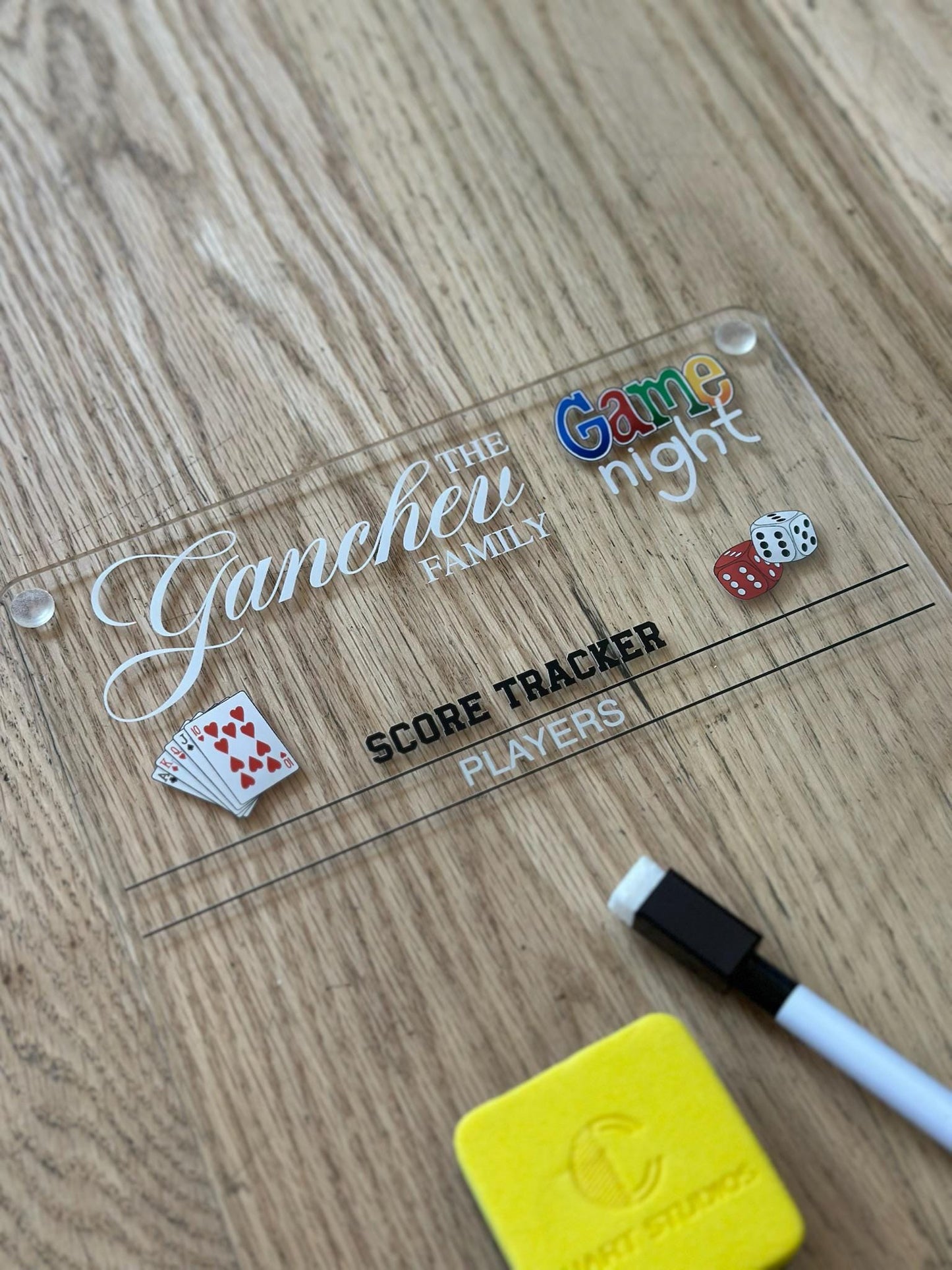 Personalized Family Game Night Scoreboard • Acrylic Dry Erase Score Tracker • Custom Board Game Gift