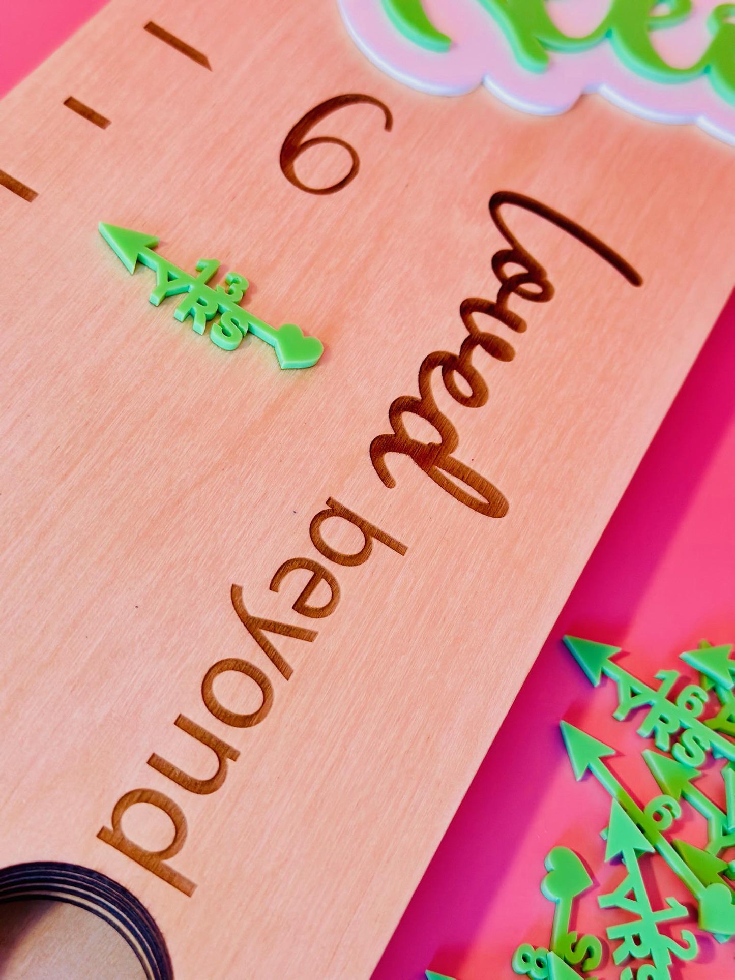 Personalized Wooden Growth Chart • Custom Height Ruler with Acrylic Name & Age Markers • Kids Room Wall Decor