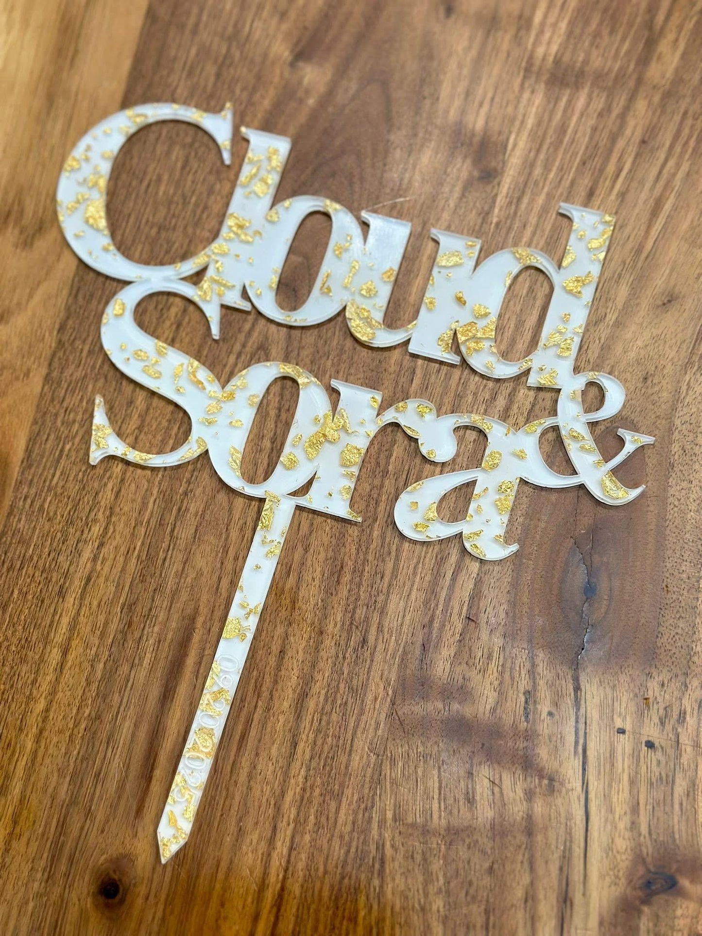 Personalized Acrylic Cake Topper & Cross | Custom Baptism Cross with Gold Flakes | Wedding, Communion, Funeral Keepsake