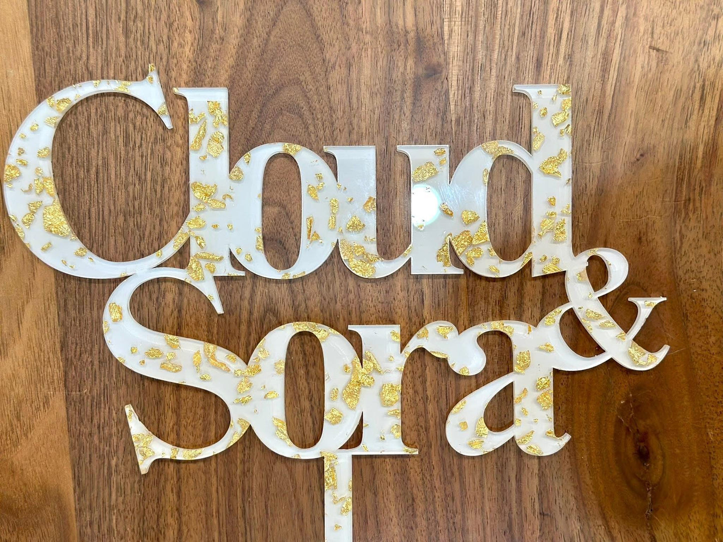 Personalized Acrylic Cake Topper & Cross | Custom Baptism Cross with Gold Flakes | Wedding, Communion, Funeral Keepsake