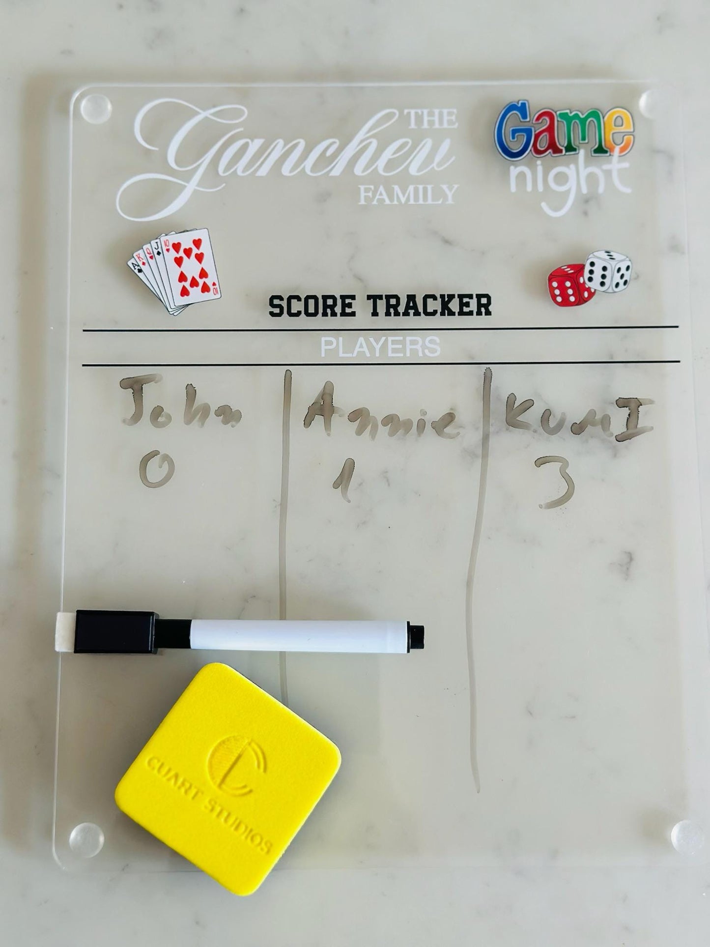 Personalized Family Game Night Scoreboard • Acrylic Dry Erase Score Tracker • Custom Board Game Gift