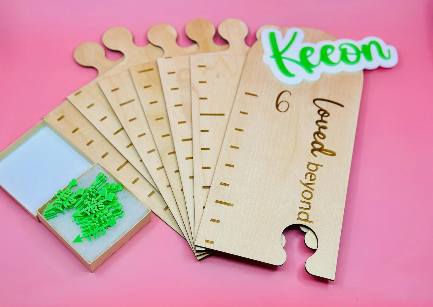 Personalized Wooden Growth Chart • Custom Height Ruler with Acrylic Name & Age Markers • Kids Room Wall Decor