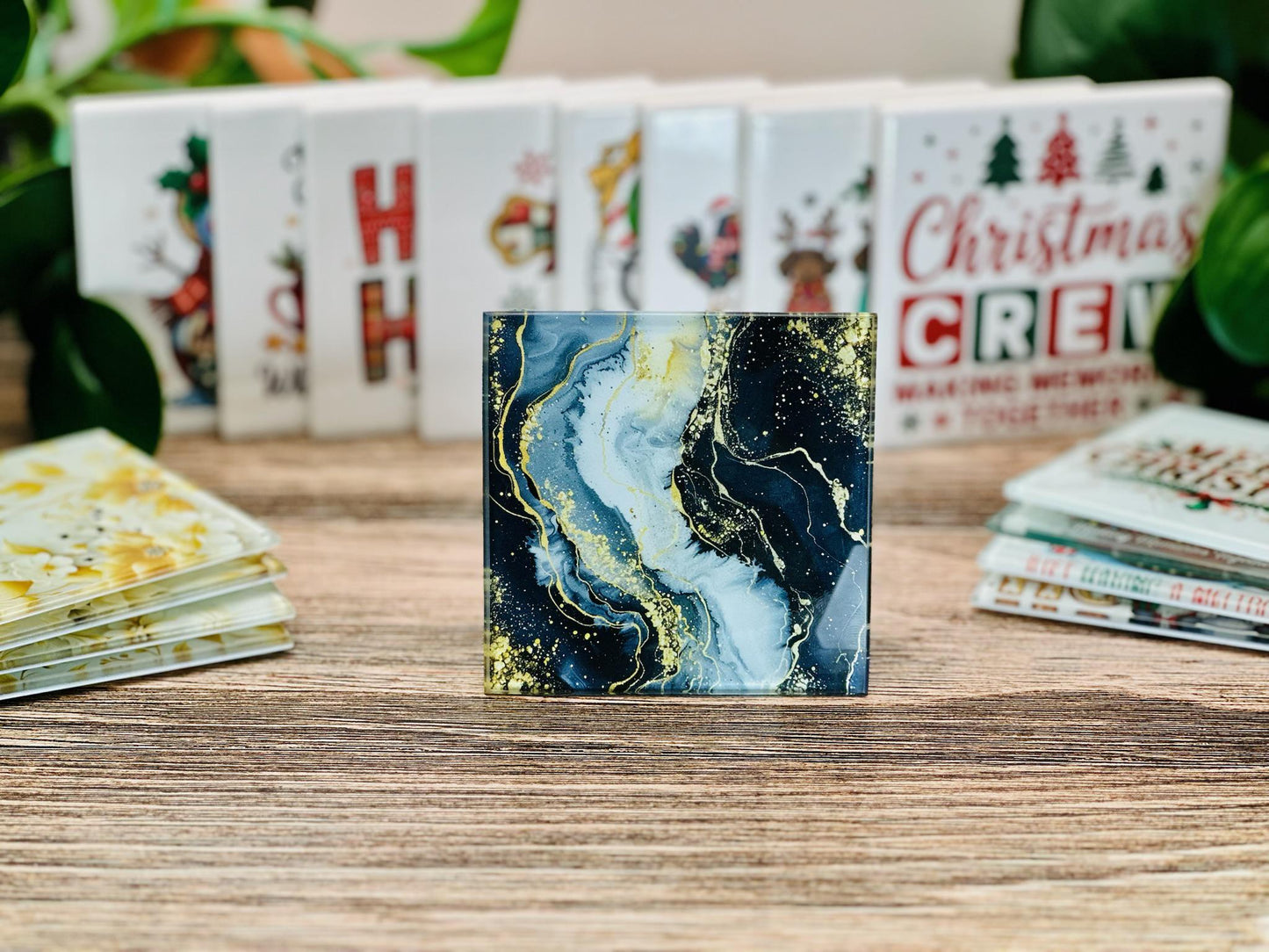 Christmas Glass Coaster Set | Funny Holiday Coasters | Merry Christmas, Gnome, Snowman & Family 2025 Designs | Festive Drink Coaster Gift