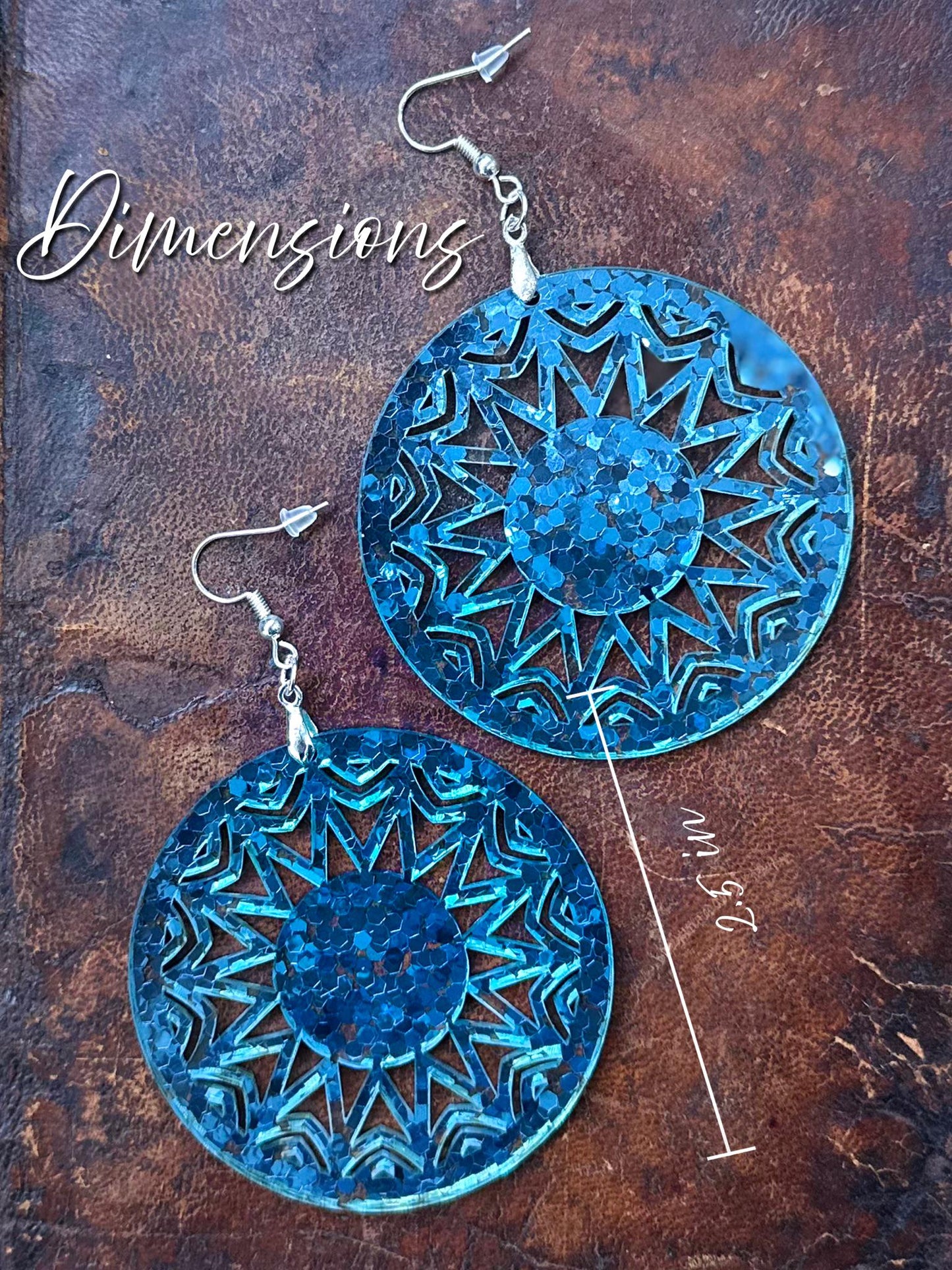 Sparkling Blue Mandala Earrings | Lightweight Round Acrylic Dangle Jewelry