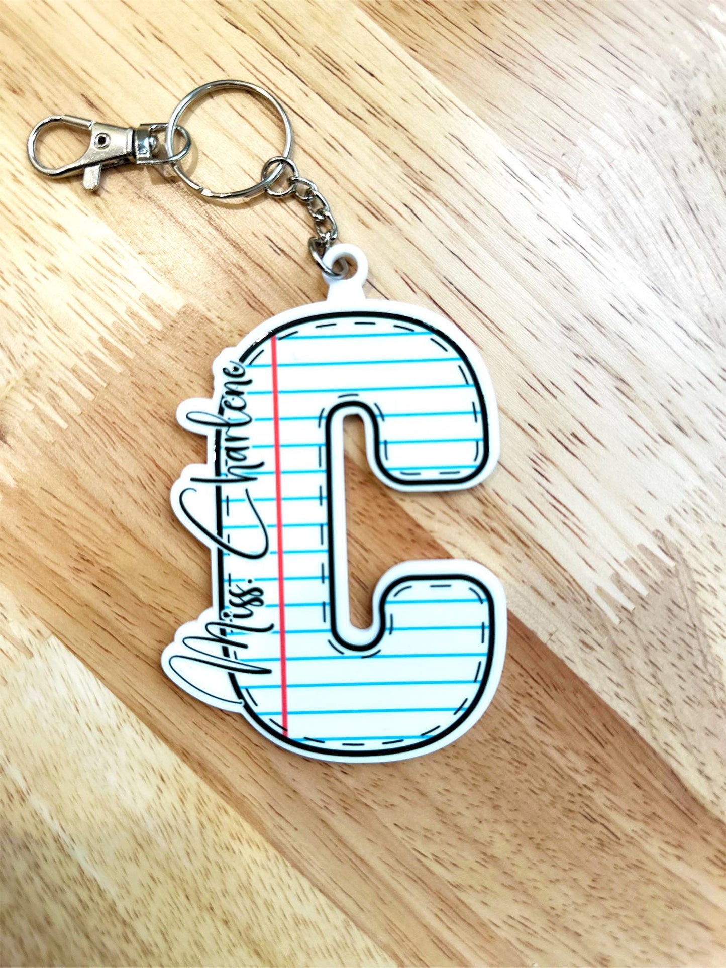 Custom Teacher Keychain – Personalized Name Tag with Initial & Charms – Back-to-School Gift, Custom Teacher Gift, Classroom Gift