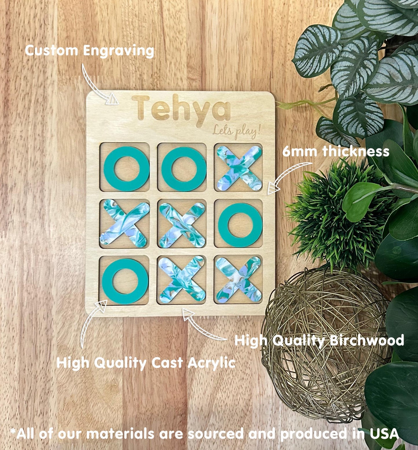 Personalized Tic-Tac-Toe Game | Custom Engraved Family Keepsake, Handmade Travel Game, Unique Gift for Kids & Adults