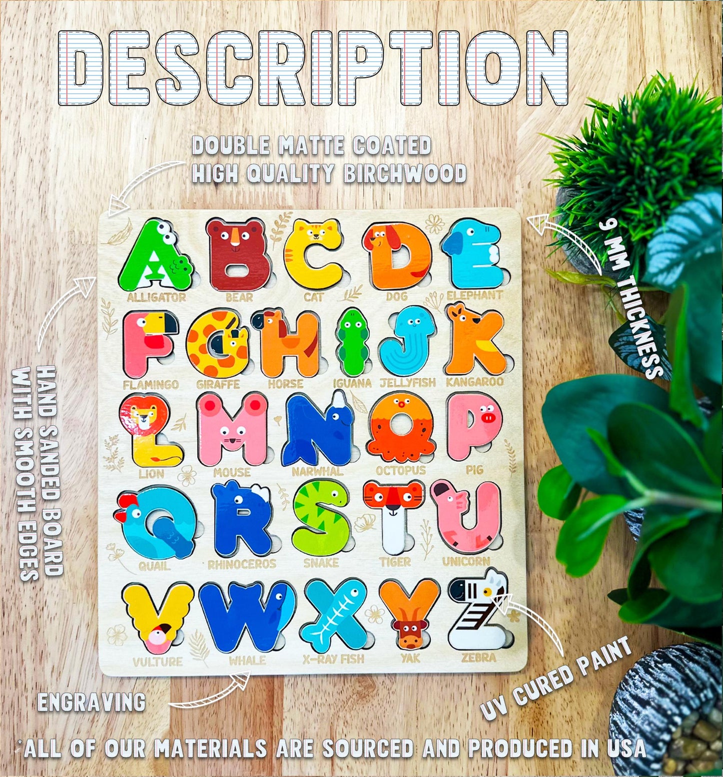 Personalized Wooden Alphabet Puzzle | Montessori Toddler Toy, Preschool Learning & Nursery Decor