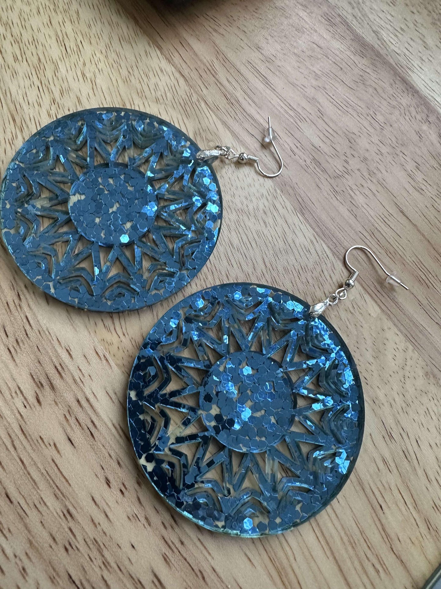 Sparkling Blue Mandala Earrings | Lightweight Round Acrylic Dangle Jewelry