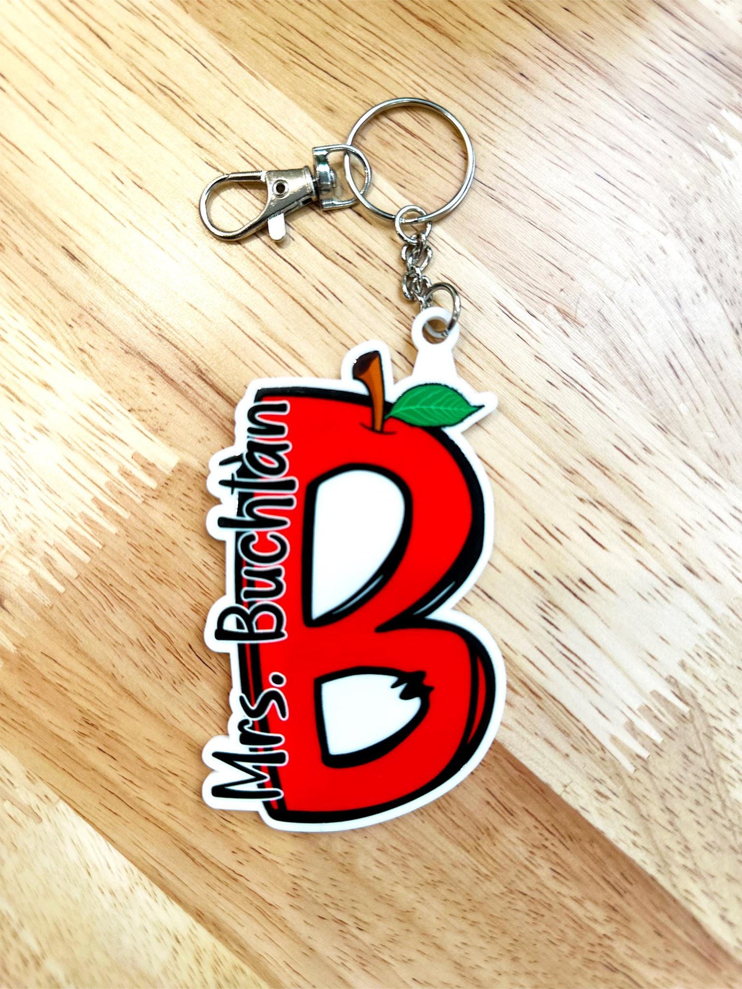 Custom Teacher Keychain – Personalized Name Tag with Initial & Charms – Back-to-School Gift, Custom Teacher Gift, Classroom Gift