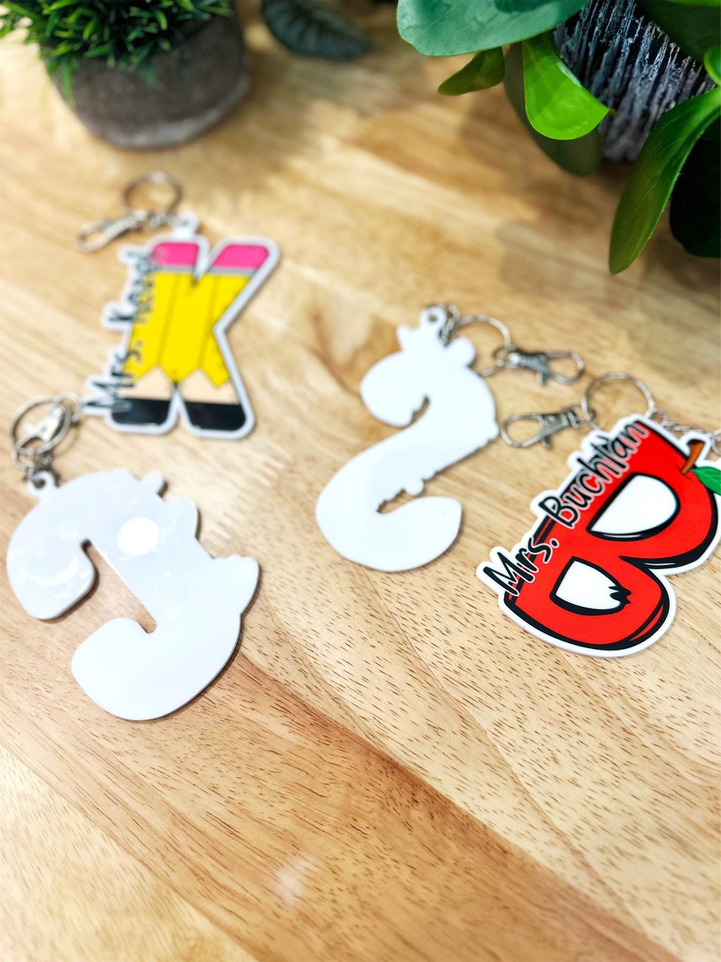 Custom Teacher Keychain – Personalized Name Tag with Initial & Charms – Back-to-School Gift, Custom Teacher Gift, Classroom Gift