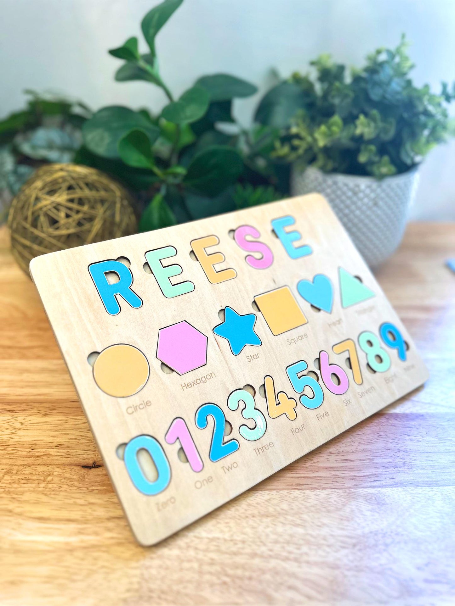 Personalized Name Puzzle – Custom Toddler Learning Toy – Shapes, Numbers, & Name Puzzle – Montessori Gift for Kids – Educational Toy