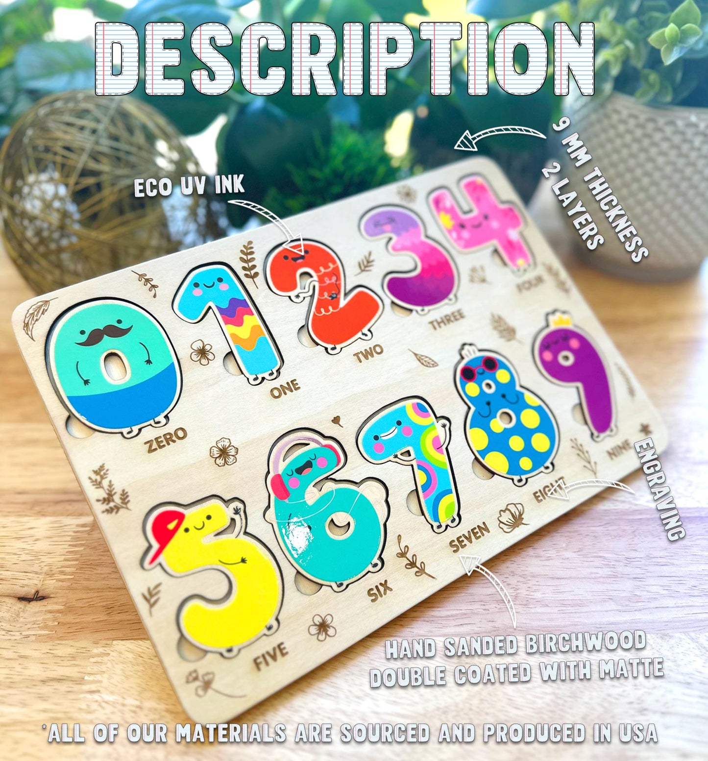 Wooden Number Puzzle for Toddlers - Montessori Counting Toy, Bright & Engaging Educational Gift, Handmade Wooden Learning Board