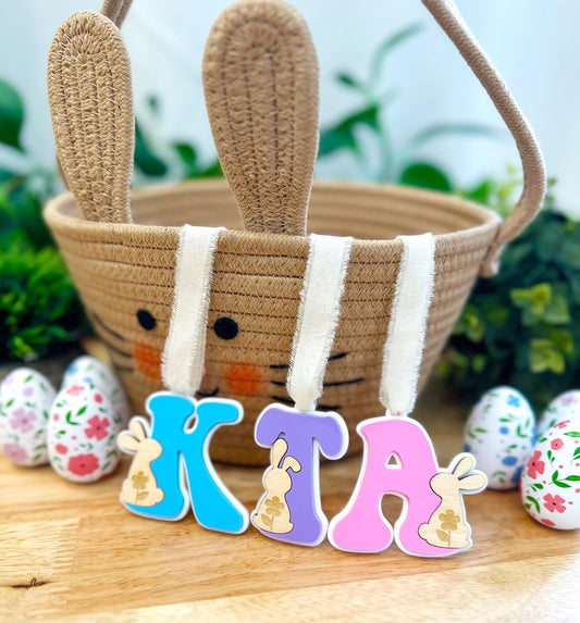 Easter Basket Tag, Bunny Tag, Personalized Name Tag, Easter Initial Tag, Custom Basket Label, Engraved Bunny Name Tag