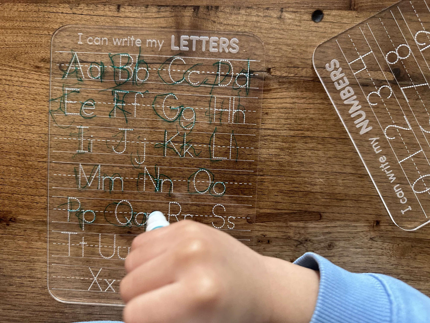 Personalized Acrylic Tracing Board Set of 4 - Name, Letters, Numbers, Shapes | Montessori & Homeschool Learning | Dry Erase writing practice