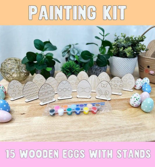 DIY Easter Egg Painting Kit – 15 DIY Standing Eggs with Paints and Brushes – Wooden Eggs for Painting – DIY Art Kit for Kids and Adults
