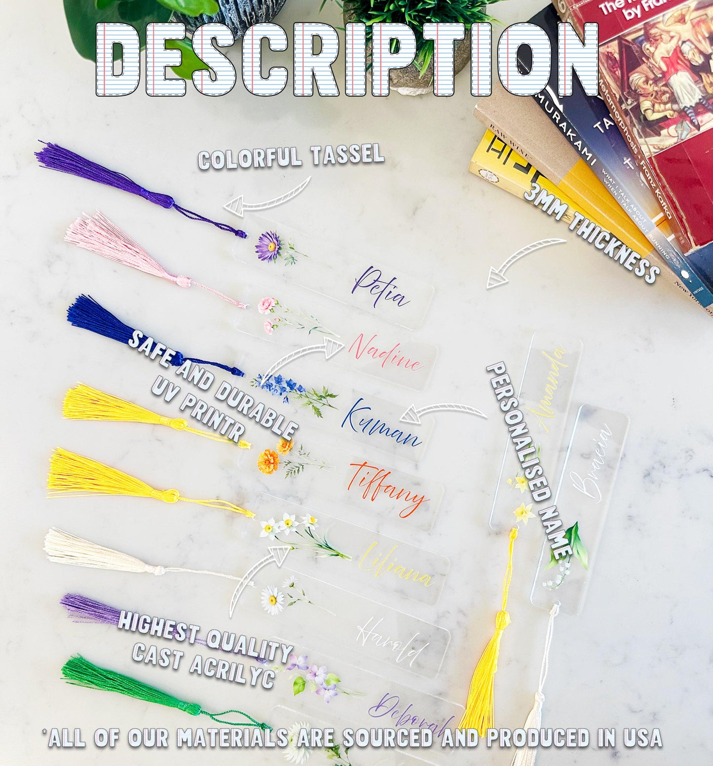 Custom Acrylic Bookmark with Birth Flower - Personalized Name Bookmark, Floral Page Marker, Book Lover Gift, Unique Birthday Gift