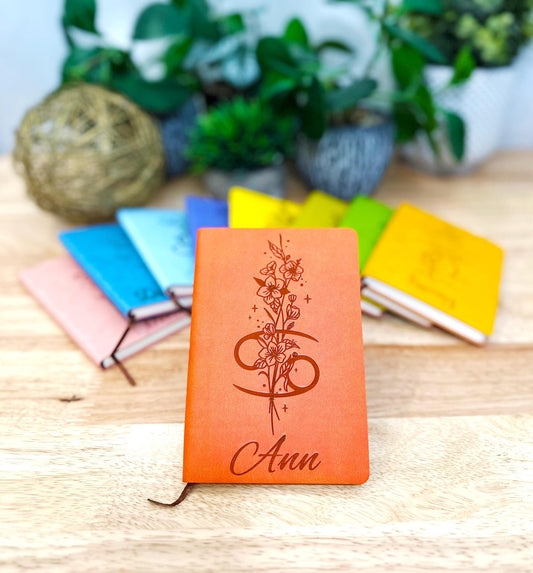 Personalized Zodiac Notebook with Name – Custom Birth Flower Journal – Engraved Astrology Gift, Best Friend, Travel Journal