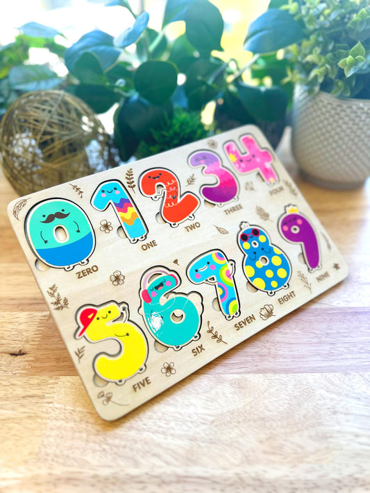 Wooden Number Puzzle for Toddlers - Montessori Counting Toy, Bright & Engaging Educational Gift, Handmade Wooden Learning Board