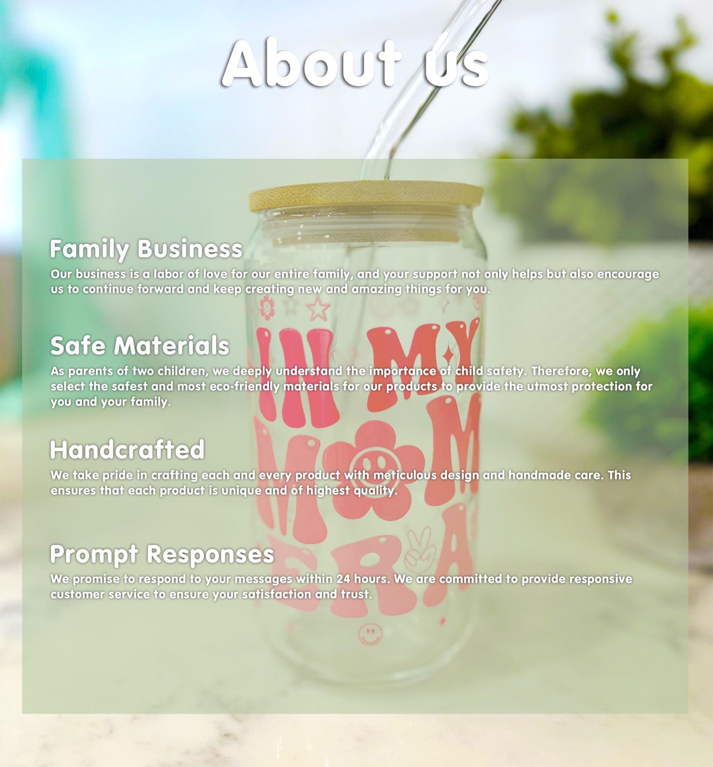Personalized Iced Coffee Glass with Bamboo Lid and Straw, Retro Mom Tumbler, Mother's Day Gift, Groovy Mom Life Cup, 16oz Cute Mom Glass