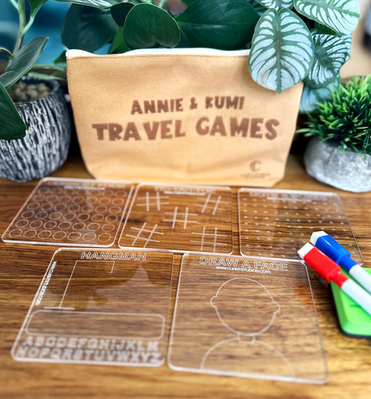 Travel Game Set –Reusable Acrylic Boards –Dry Erase Fun for Kids and Adults –Compact & Portable Entertainment for Road Trips and Travel