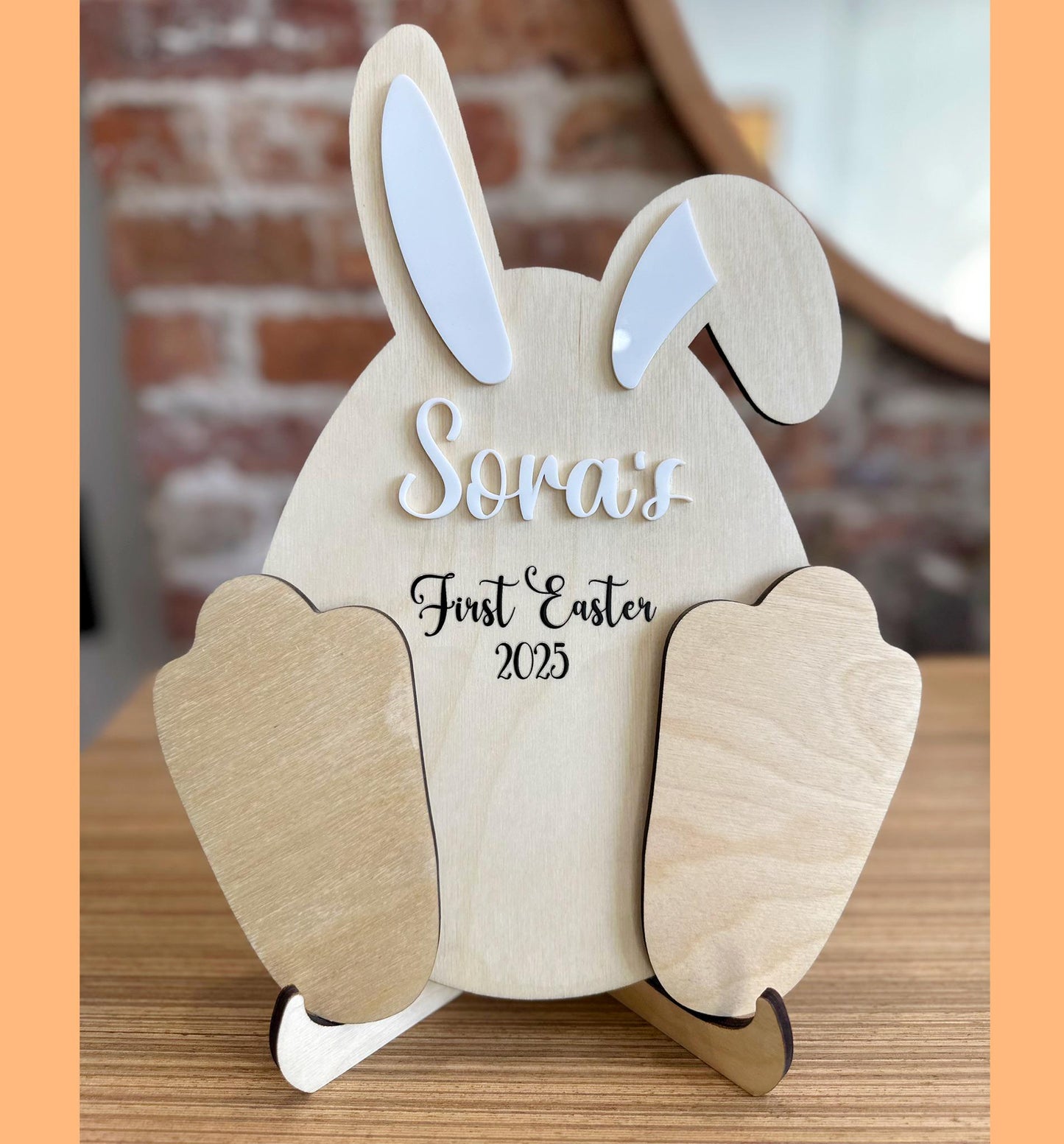 Personalized Wooden Bunny Easter Keepsake | Custom Name & Footprint | Baby’s First Easter Gift | Handprint Memory Display