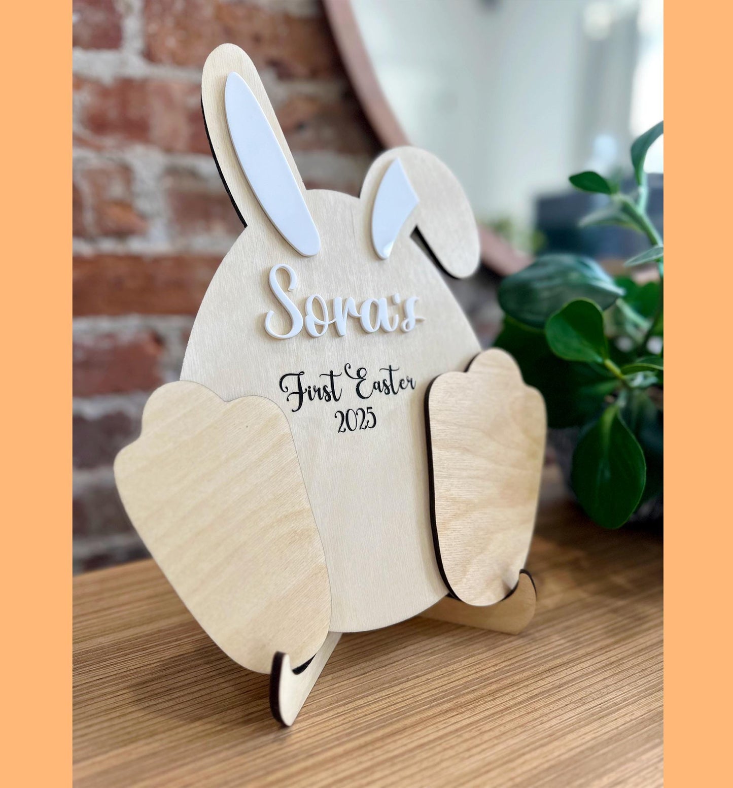 Personalized Wooden Bunny Easter Keepsake | Custom Name & Footprint | Baby’s First Easter Gift | Handprint Memory Display