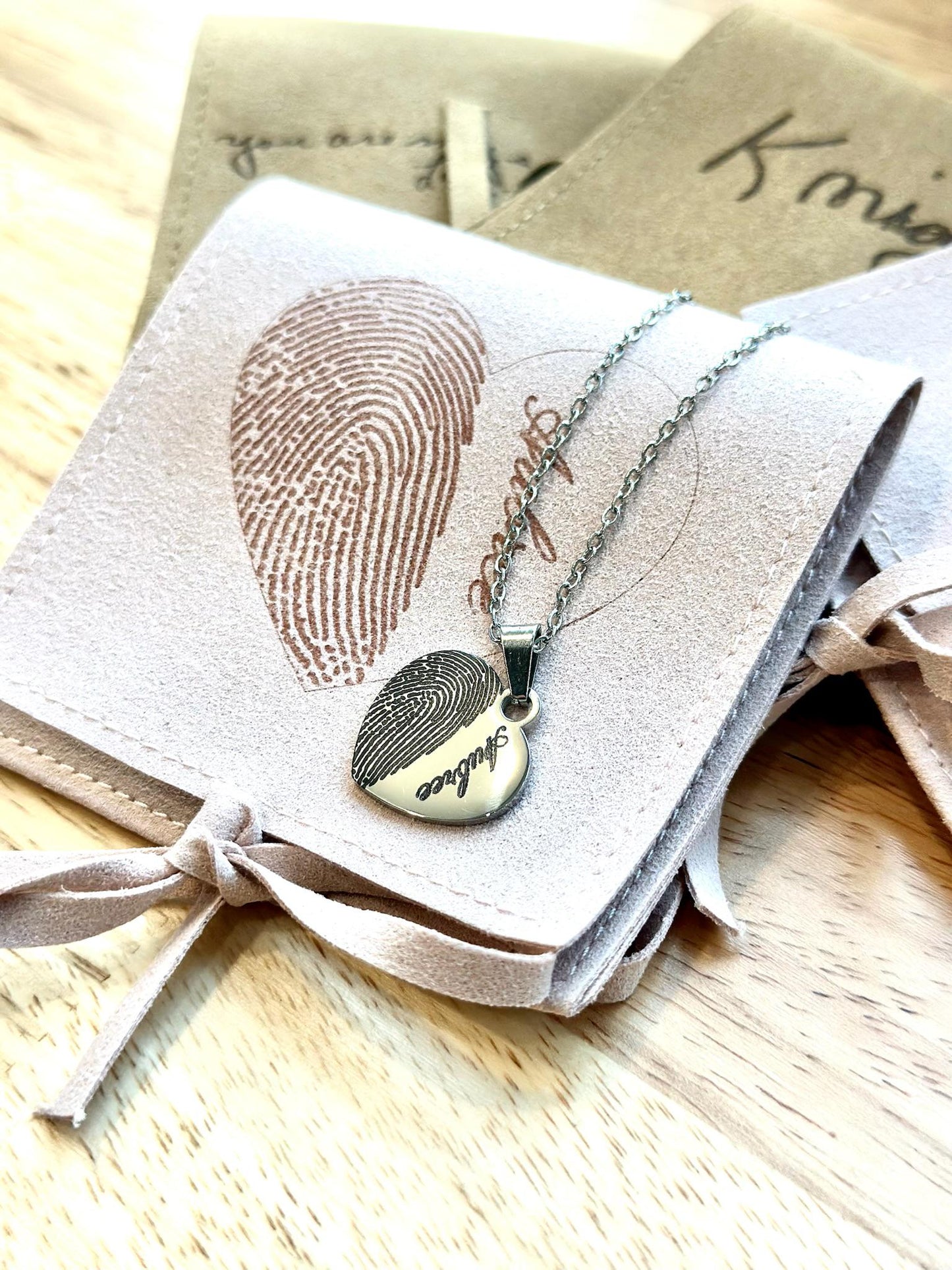 Fingerprint Necklace, Custom Heart Pendant with Engraved Name, Personalized Memorial Jewelry, Fingerprint Keepsake Gift for Loved Ones
